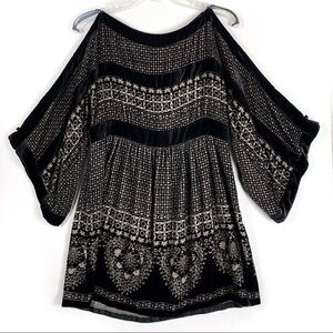 BCBGMaxAzria Y2K Velvet Black Tan Whimsical Delvet Kimono Dress Size S